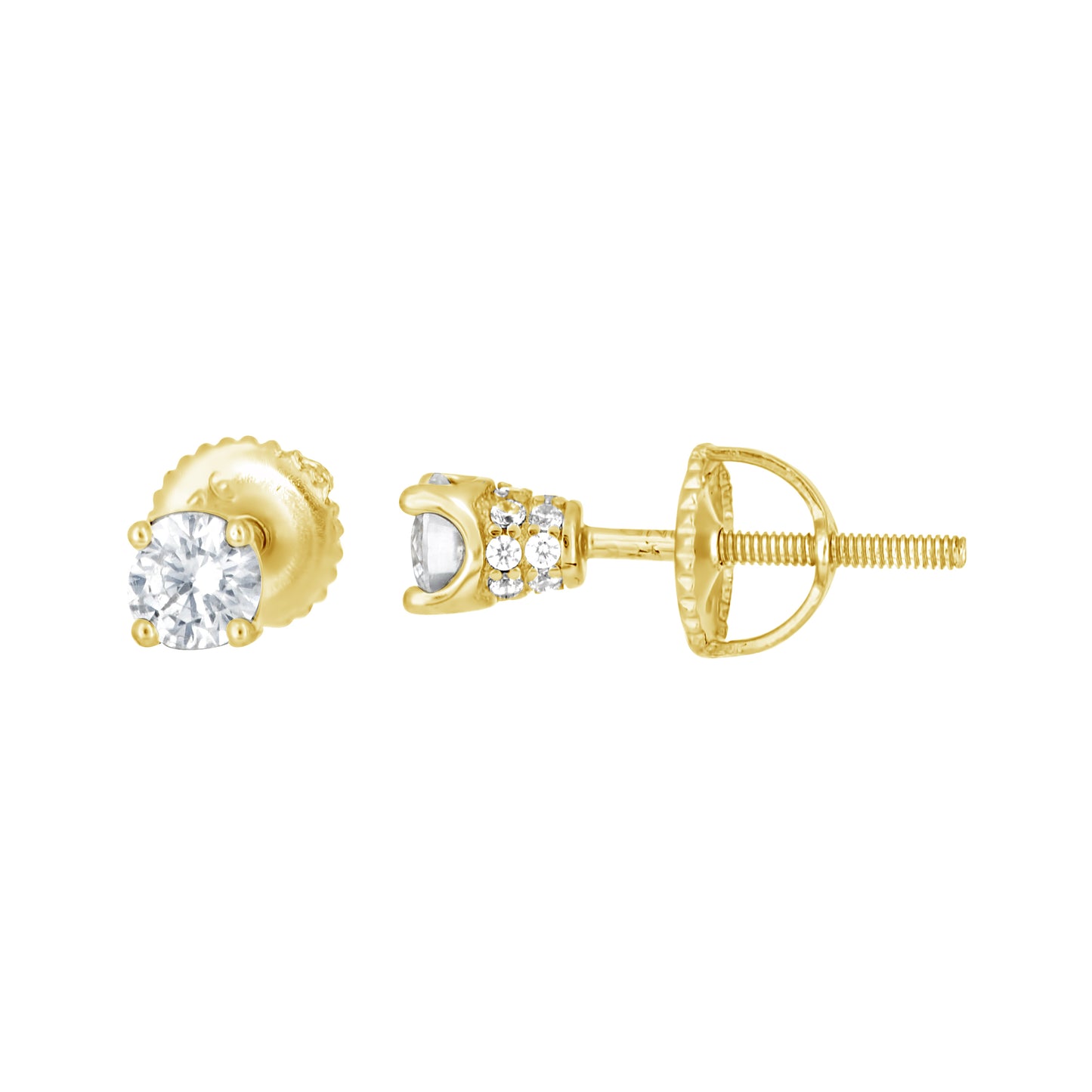 Sterling Silver Yellow-Tone Womens Cubic Zirconia Round Stud Earrings