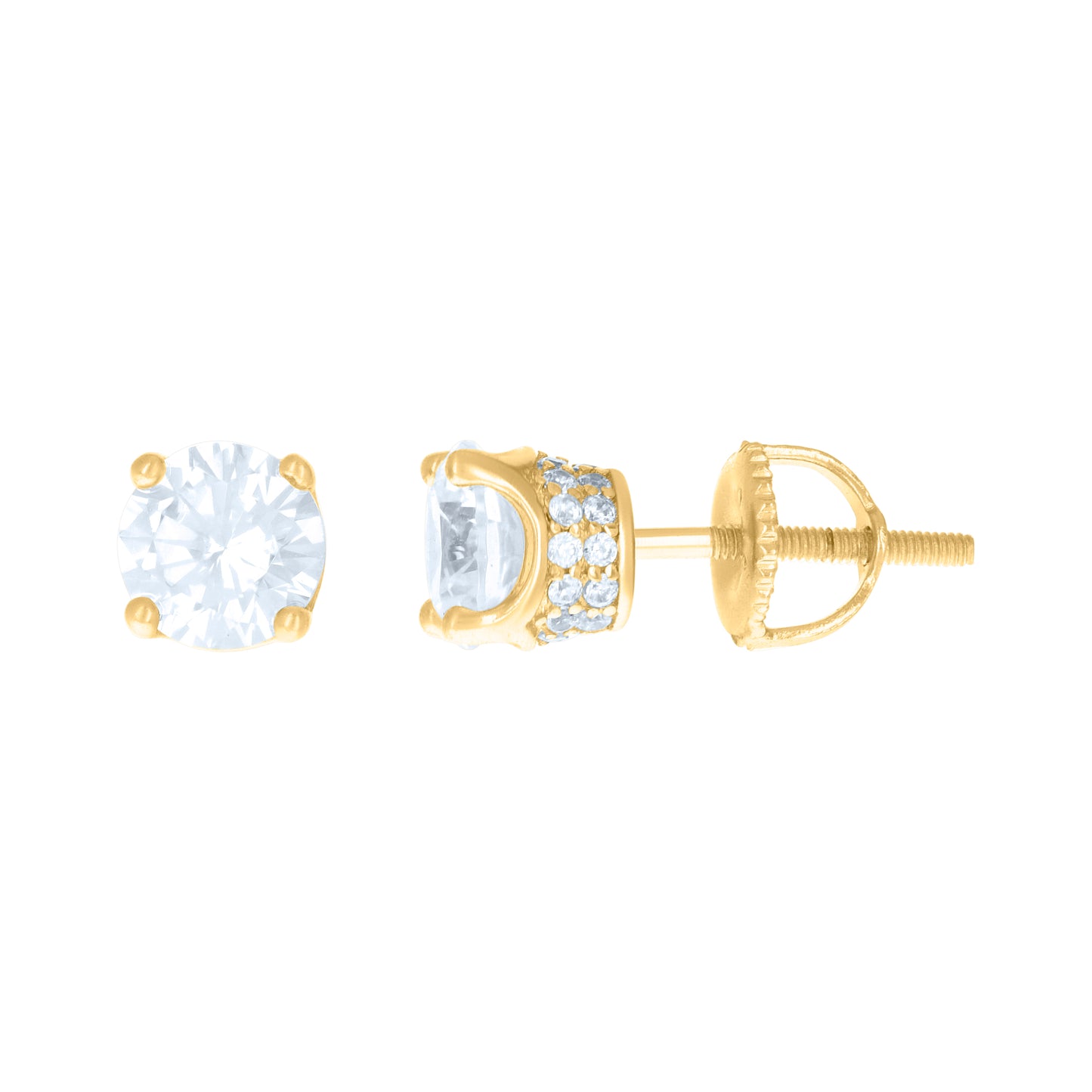 Sterling Silver Yellow-Tone Womens Cubic Zirconia Round Stud Earrings
