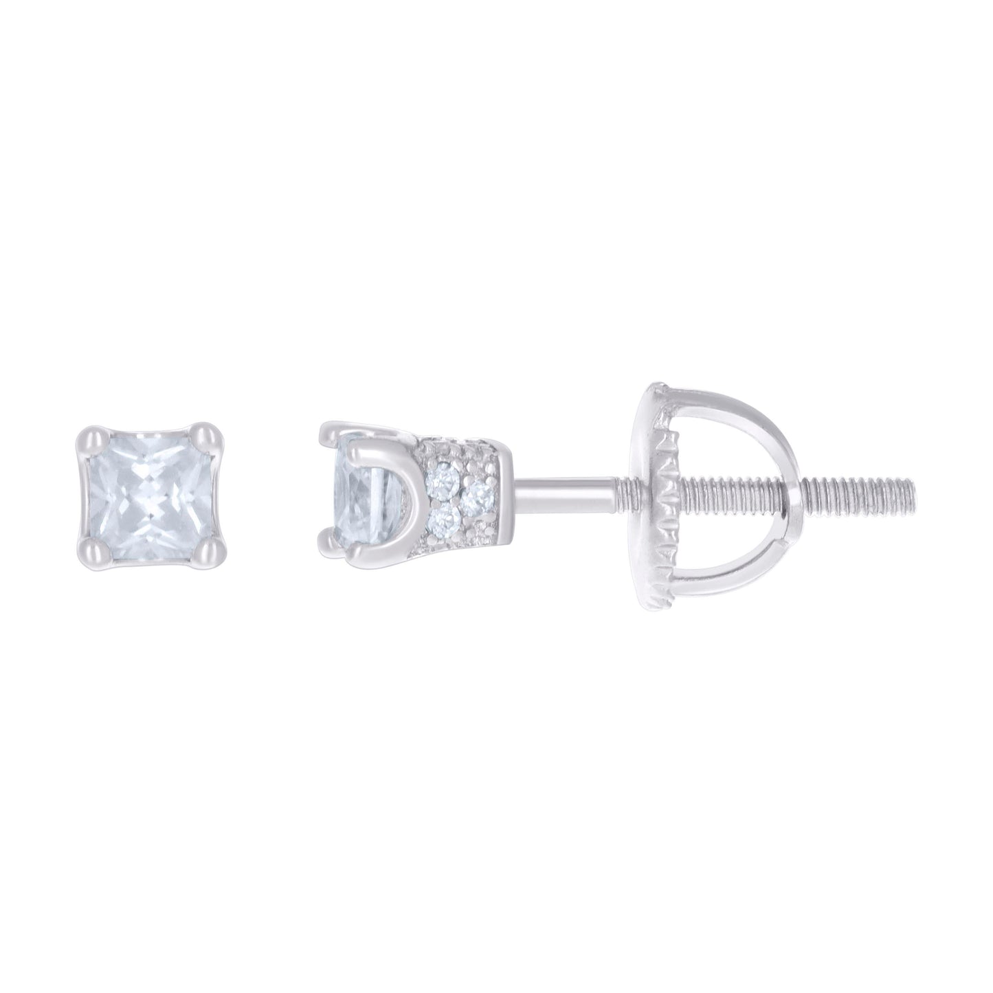 Sterling Silver Or Yellow-Tone Womens Cubic Zirconia Square Stud Earrings