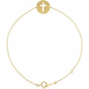14K Yellow Gold  Pierced Cross Disc Bracelet, Length: 8 In
