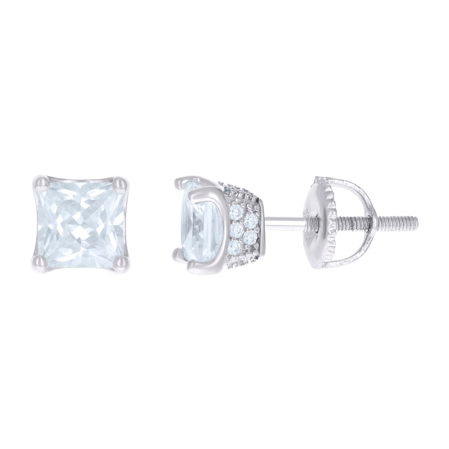 Sterling Silver Or Yellow-Tone Womens Cubic Zirconia Square Stud Earrings