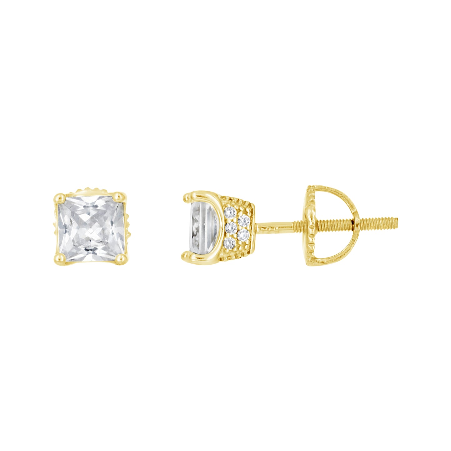 Sterling Silver Or Yellow-Tone Womens Cubic Zirconia Square Stud Earrings
