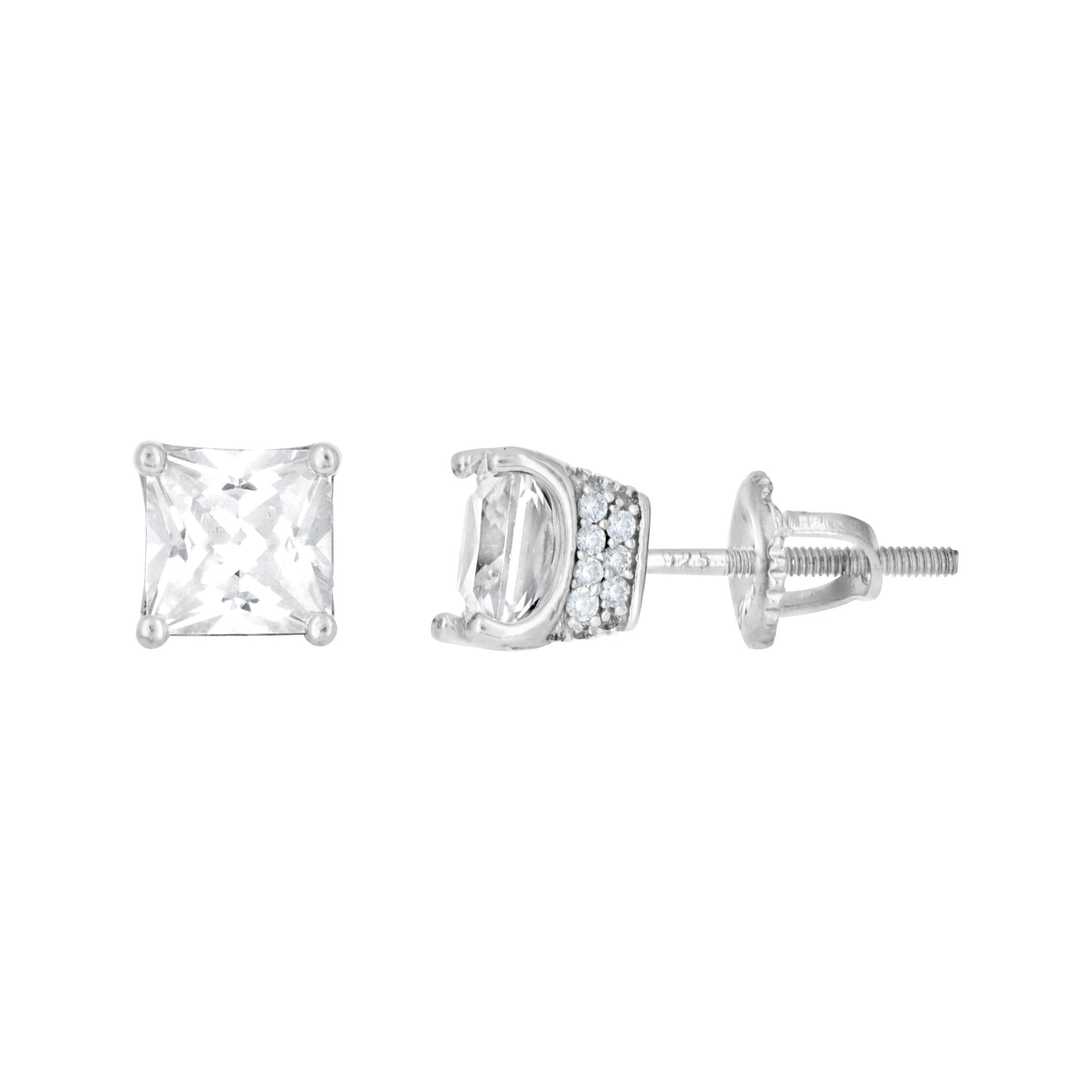 Sterling Silver Or Yellow-Tone Womens Cubic Zirconia Square Stud Earrings