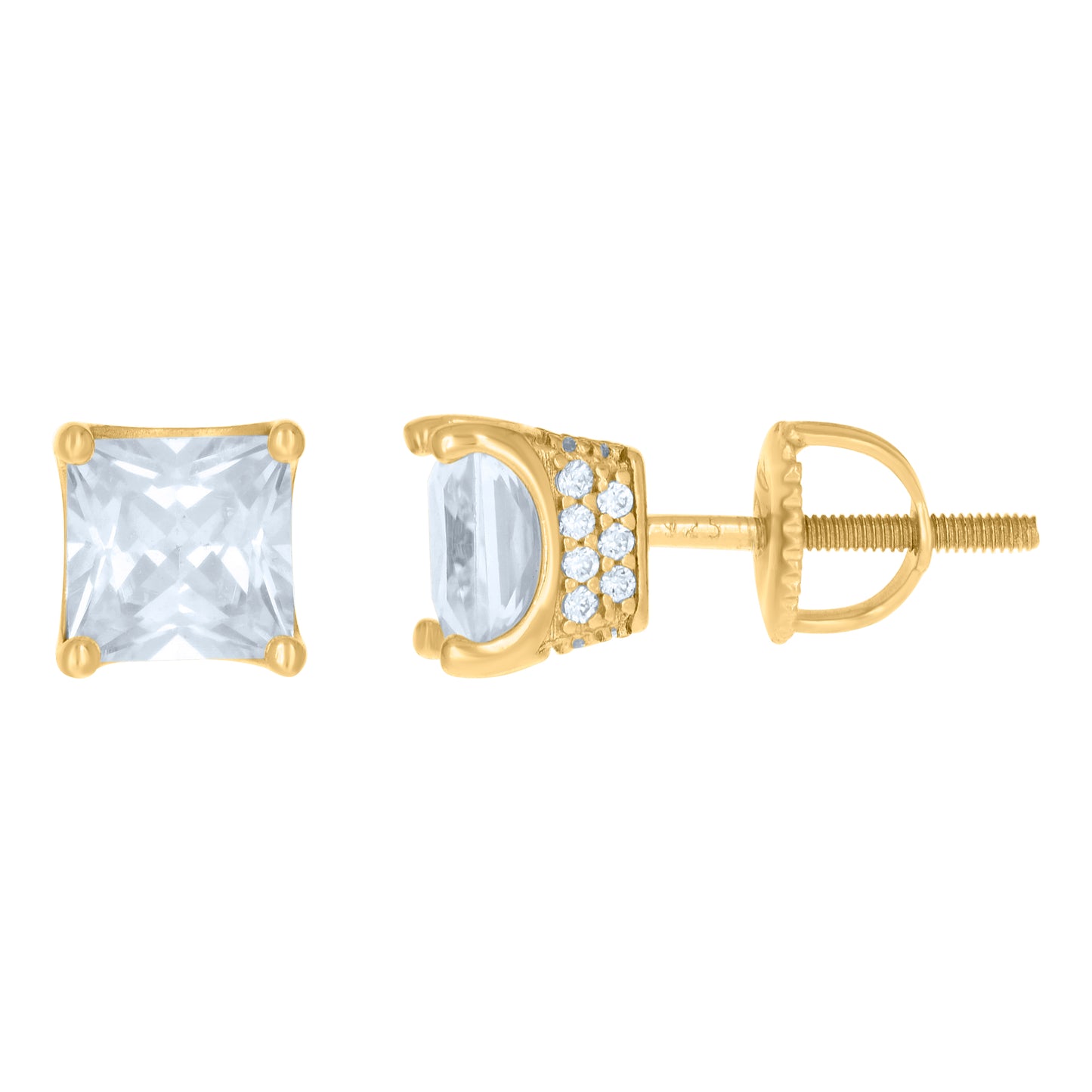 Sterling Silver Or Yellow-Tone Womens Cubic Zirconia Square Stud Earrings