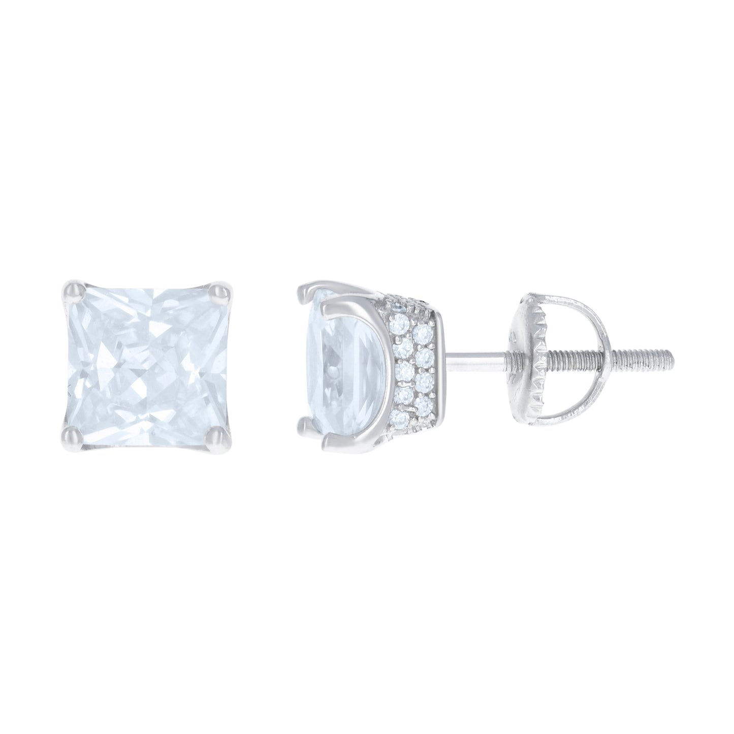 Sterling Silver Or Yellow-Tone Womens Cubic Zirconia Square Stud Earrings