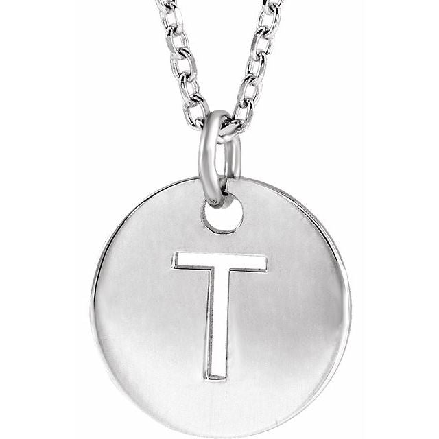 14K Yellow Or White Or Rose Gold 10 Mm 16-18 In Polished Initial Disc Necklace