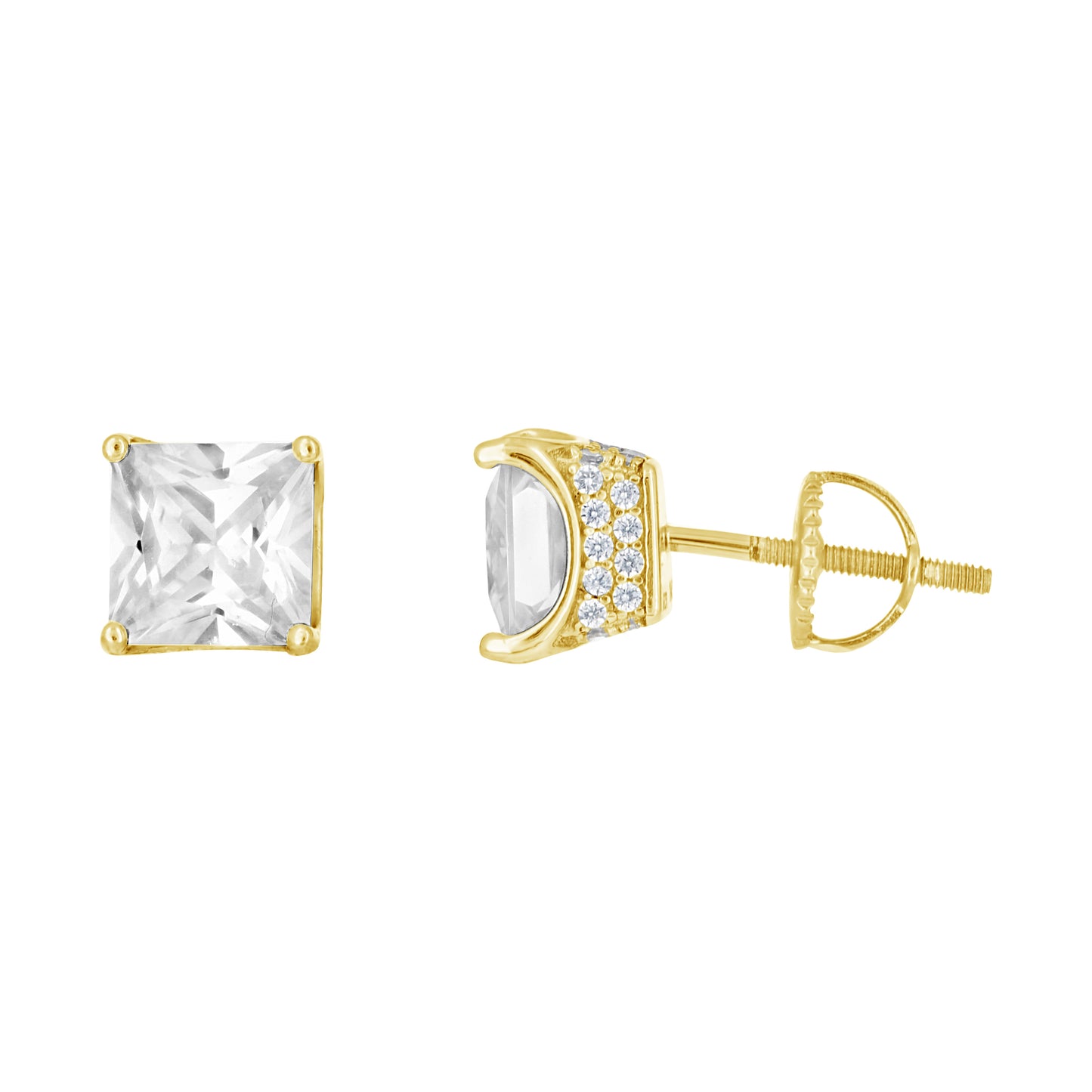 Sterling Silver Or Yellow-Tone Womens Cubic Zirconia Square Stud Earrings