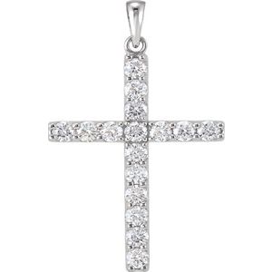 14K Yellow Or White Gold Round 2Mm :: 1/2 Ctw Si1-Si2, G-H Polished Lab-Grown Diamond Cross Pendant