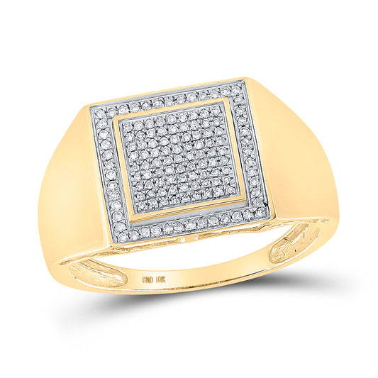 10K Yellow Gold Mens Round Diamond Square Ring 1/4 Cttw, Mens Size: 7-13