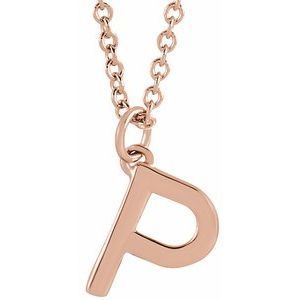 14K Rose Gold 16 In Polished Initial Necklace
