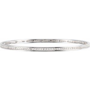 14K White Gold Round 1.7Mm H+ I1 2 1/4 Ctw Natural Diamond Bangle Bracelet, Length: 8 In