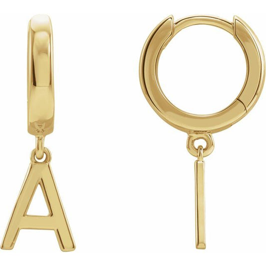 18K Yellow Gold Each Ear Wire Hinged Polished Hinged Huggie Initial A Earring