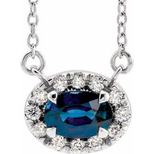 Platinum Oval 6 X 4Mm G-H Si2-Si3 Natural Blue Sapphire And 1/10 Ctw Natural Diamond Necklace, Length: 18 In