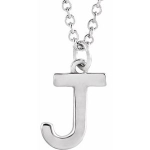 14K White Gold 16 In Polished Initial Necklace