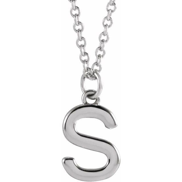 14K Yellow Or White Gold Or Sterling Silver 16 In Polished Initial Necklace