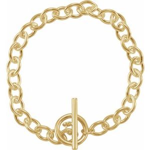 Sterling Silver Toggle Clasp Charm Cable Bracelet, Length: 8 In, Width: 7 Mm