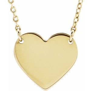 18K Yellow Gold-Plated Sterling Silver 8 X 7.2 Mm 16-18 In Polished Engravable Heart Necklace