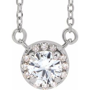 Platinum Round 4.5Mm G-H Si2-Si3 Natural White Sapphire And .05 Ctw Natural Diamond Necklace, Length: 16 In