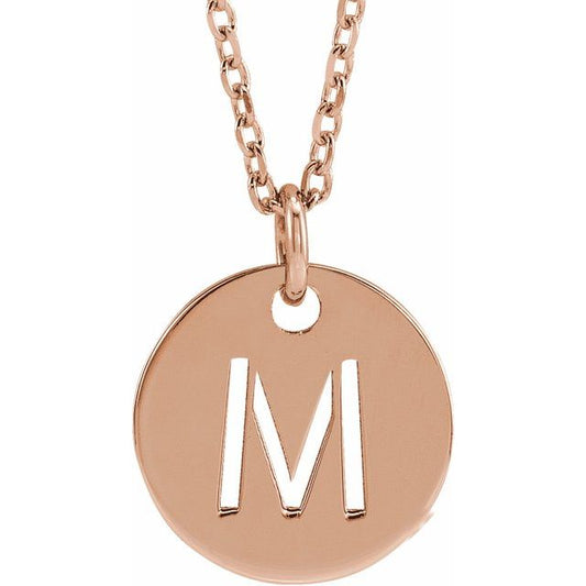 14K Yellow Or White Or Rose Gold 10 Mm 16-18 In Polished Initial Disc Necklace