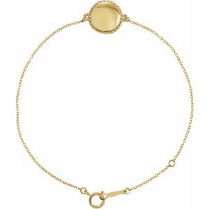 14K Yellow Gold 15.4 X 11.8 Mm 6 1/2-7 1/2 In Polished Engravable Beaded Disc Bracelet