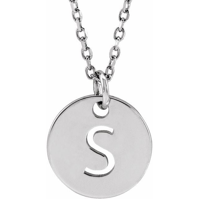 14K Yellow Or White Or Rose Gold 10 Mm 16-18 In Polished Initial Disc Necklace