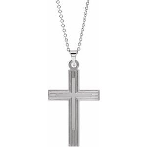 14K White Gold 25 X 16 Mm 18 In Polished Cross Necklace