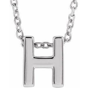 14K White Gold Initial H 8 X 6.5 Mm 16-18 In Polished Initial Pendant Slide Necklace