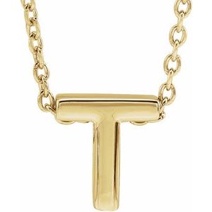 14K Yellow Gold Initial T 8 X 7.2 Mm 16-18 In Polished Initial Pendant Slide Necklace