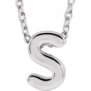 14K White Gold Initial S 8 X 5.9 Mm 16-18 In Polished Initial Pendant Slide Necklace