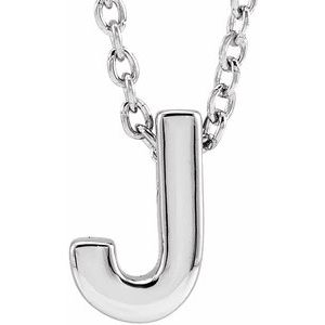 14K White Gold Initial J 8 X 5.3 Mm 16-18 In Polished Initial Pendant Slide Necklace