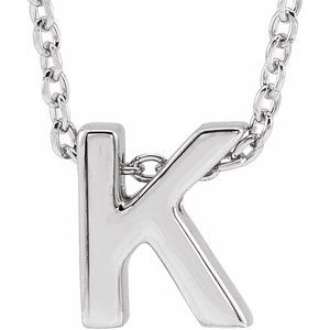 14K White Gold Initial K 8 X 6.9 Mm 16-18 In Polished Initial Pendant Slide Necklace
