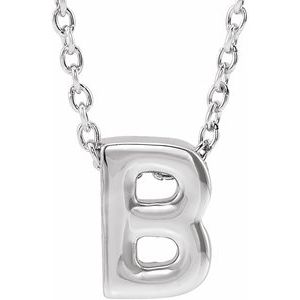 14K White Gold Initial B 8 X 5.8 Mm 16-18 In Polished Initial Pendant Slide Necklace