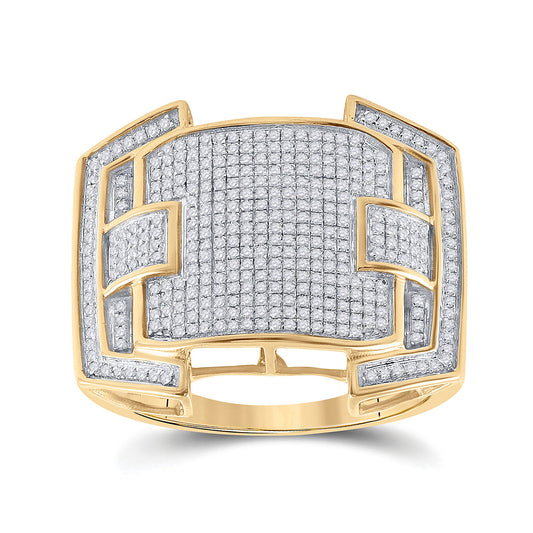 10K Yellow Gold Mens Round Diamond Cluster Ring 5/8 Cttw, Mens Size: 7-13