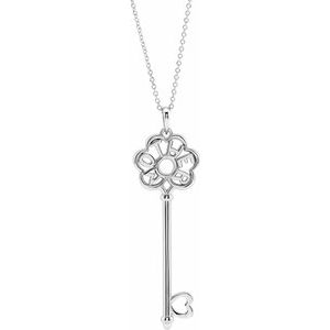 Sterling Silver 47.5 X 14.5 Mm 16-18 In Polished The Mothers Key Necklace