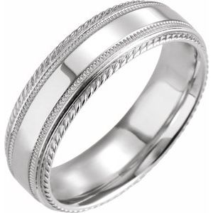 14K White Gold 6 Mm Polished Design Band Size 10