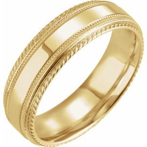 14K Yellow Gold 6 Mm Polished Design Band Size 11