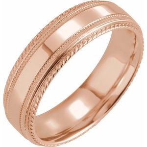 14K Rose Gold 6 Mm Polished Design Band Size 6