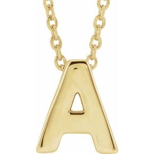 14K Yellow Gold Initial A 8 X 7 Mm 16-18 In Polished Initial Pendant Slide Necklace