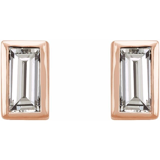 14K Yellow Or White Or Rose Gold Straight Baguette Friction Polished Natural Gemstone Bezel-Set Earrings