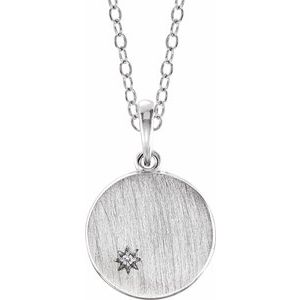 14K White Gold Round 1Mm G-H I1 .005 Ct Natural Diamond Engravable Necklace, Length: 18 In