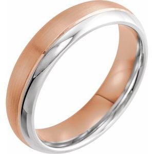 14K Rose/White Gold 6 mm Grooved Band with Brushed & Polished Finish Size 8.5