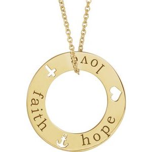 14K Yellow Gold Faith/Hope/Love 20 Mm 16-18 In Polished Faith,Hope,Love Circle Necklace