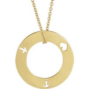 14K Yellow Gold Custom Message 20 Mm 16-18 In Polished Engravable Pierced Circle Necklace