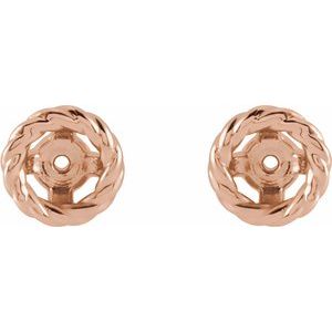 14K Rose Gold 4 Mm Pair Polished Rope Style Earring Jackets