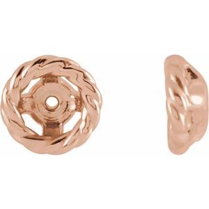 14K Rose Gold 4 Mm Pair Polished Rope Style Earring Jackets