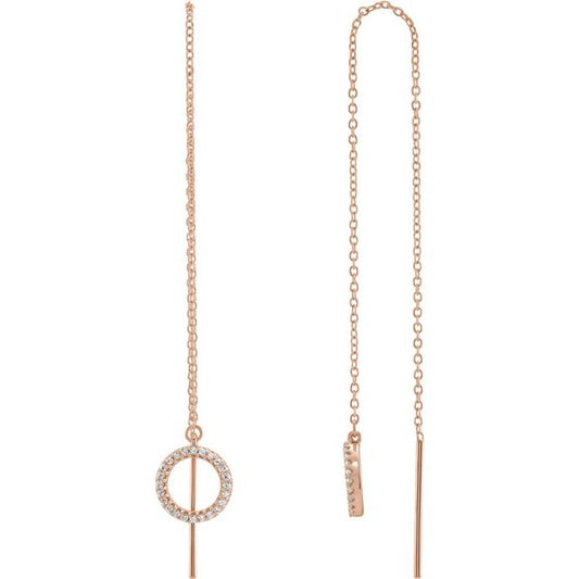 14K Rose Gold .85 Mm Round Backless Polished 1/6 Ctw Natural Diamond Geometric Threader Earrings