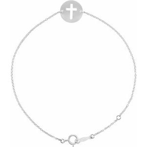 Sterling Silver  Pierced Cross Disc Bracelet, Length: 8 In