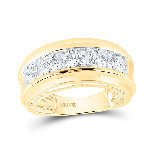 14K Yellow Gold Mens Round Diamond 5-Stone Wedding Band Ring 2 Cttw, Mens Size: 7-13