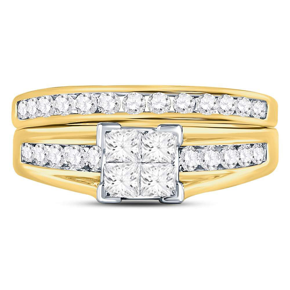 10K Yellow Gold Princess Diamond Bridal Wedding Ring Band Set 1 Cttw, Womens Size: 5-10