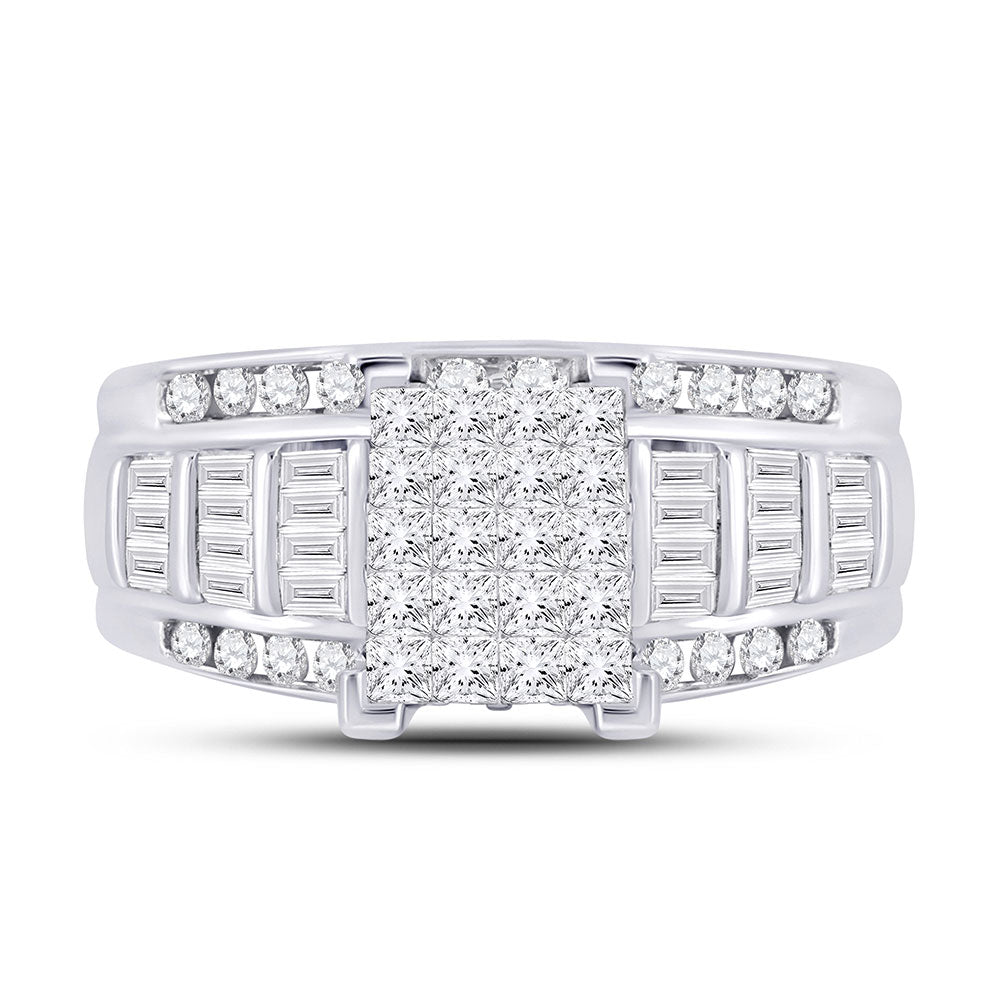 10K White Gold Princess Diamond Cluster Bridal Wedding Engagement Ring 1 Cttw, Womens Size: 5-10